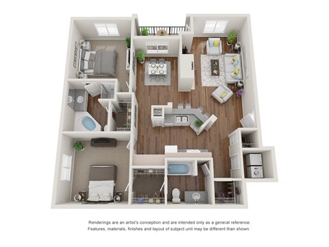 Floor plan for 2 beds, 2 baths, 1321 sqft